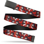 Web Belt Blank Black Buckle - Hell's Paradise Chibi Aza Toma Sword Poses Scattered Red Webbing Web Belts Hell's Paradise