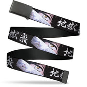 Web Belt Blank Black Buckle - Hell's Paradise Gabimaru and Sagiri Eyes and Title Logo Black/White Webbing Web Belts Hell's Paradise