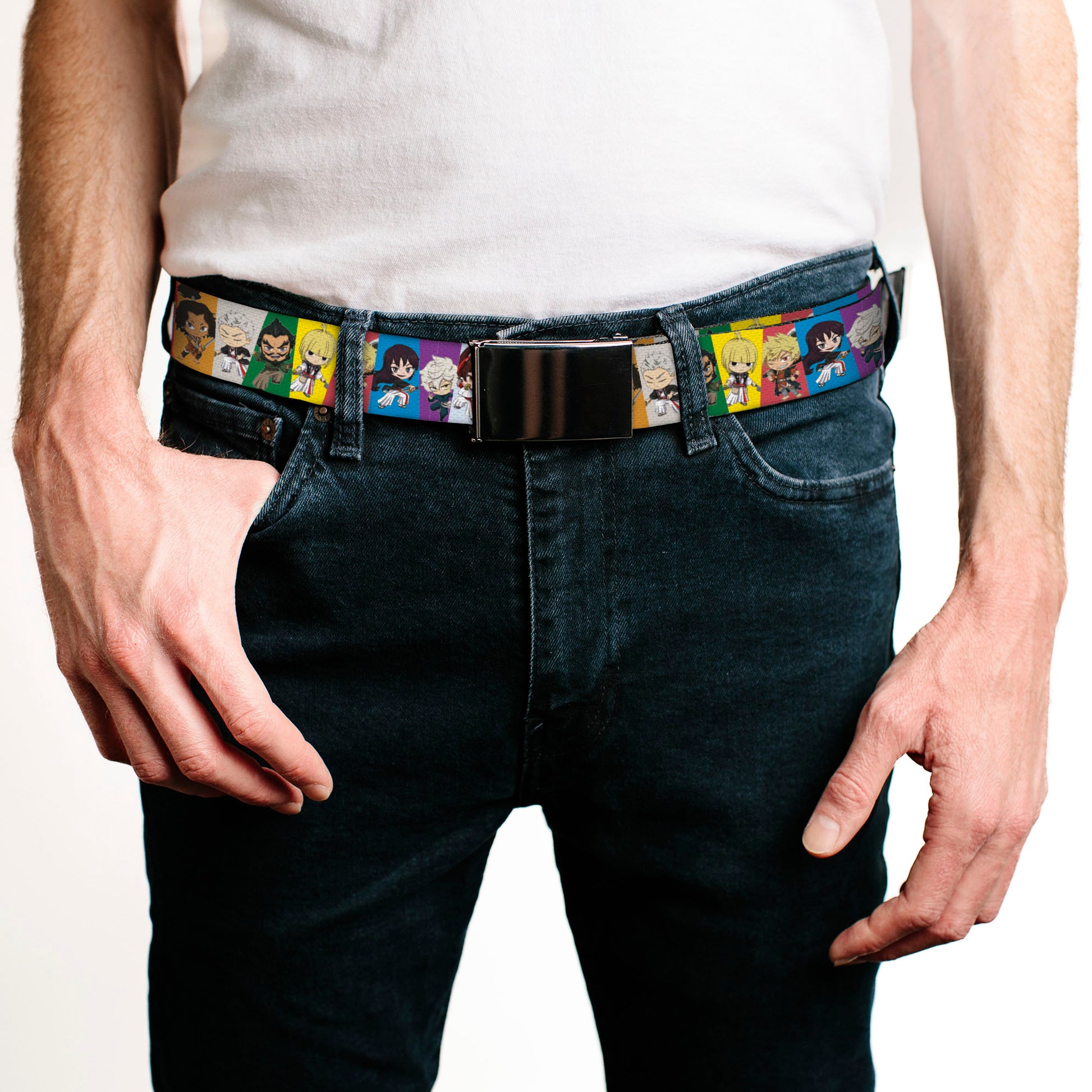 Web Belt Blank Black Buckle - Hell's Paradise Chibi Convicts and Yamada Clan Character Blocks Multi Color Webbing Web Belts Hell's Paradise