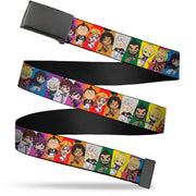 Web Belt Blank Black Buckle - Hell's Paradise Chibi Convicts and Yamada Clan Character Blocks Multi Color Webbing Web Belts Hell's Paradise