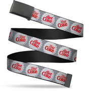 Web Belt Clamp Buckle - DIET COKE Bottle Caps Grays/White/Red Webbing Web Belts Coca-Cola