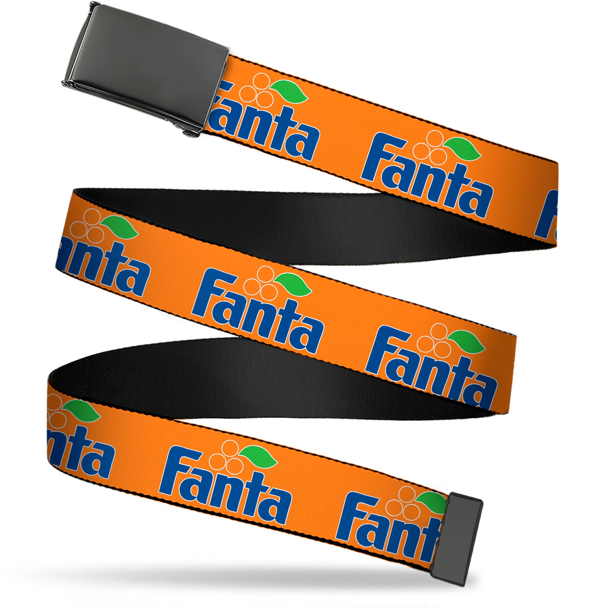 Web Belt Blank Black Buckle - Vintage Orange FANTA Logo Orange/Blue Webbing Web Belts Coca-Cola