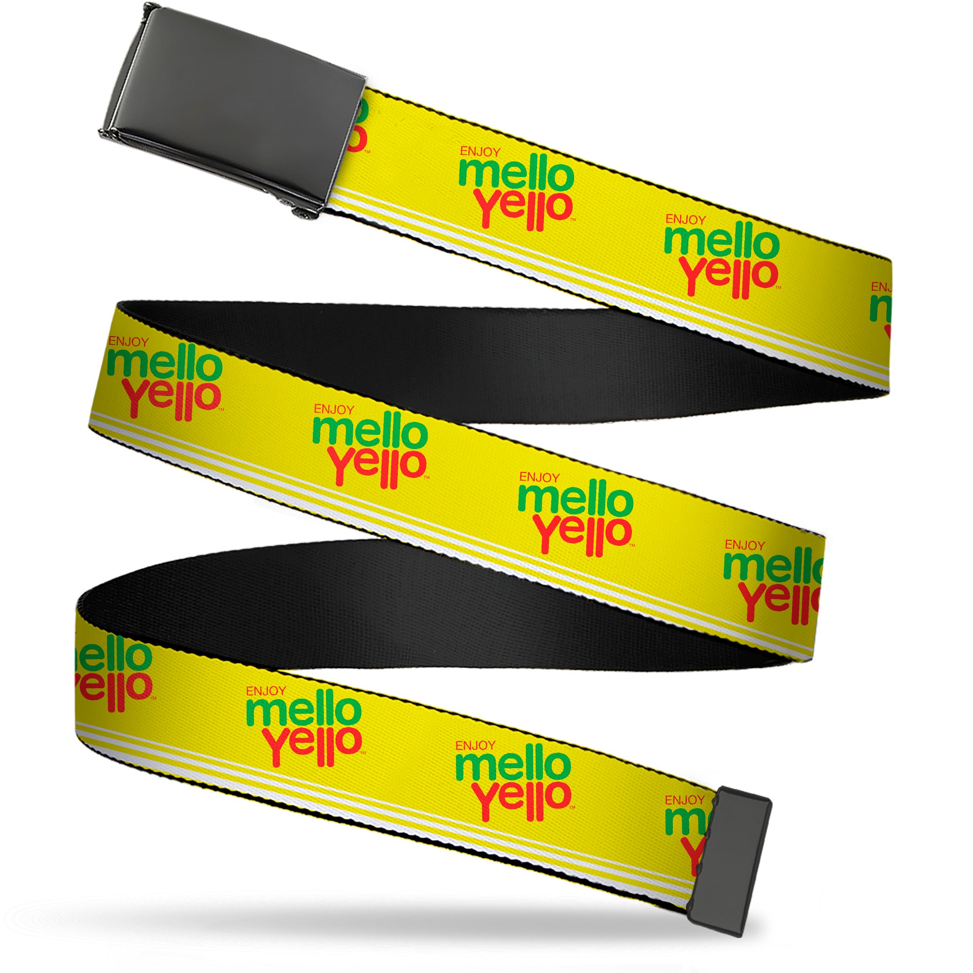 Web Belt Blank Black Buckle - ENJOY MELLO YELLO Logo Yellow/Red/Green Webbing Web Belts Coca-Cola