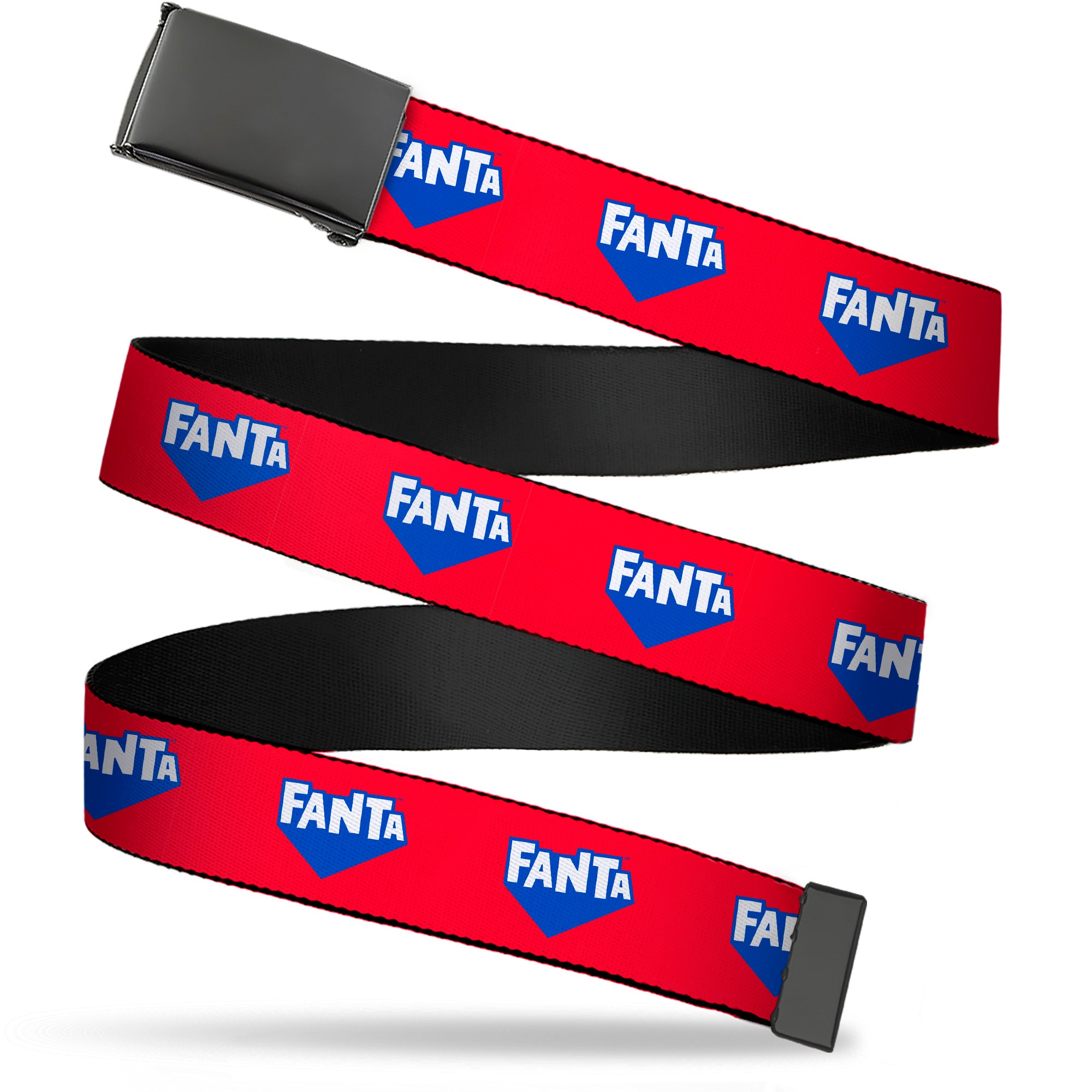 Web Belt Blank Black Buckle - FANTA Logo Strawberry Red/Blue/White Webbing Web Belts Coca-Cola