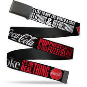 Web Belt Clamp Buckle - Coca-Cola ENJOY COKE IT'S THE REAL THING Kiss Black/White/Red Webbing Web Belts Coca-Cola