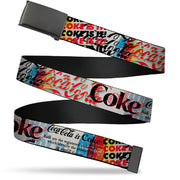 Web Belt Clamp Buckle - COKE IS IT! Pop Art Collage Multi Color Webbing Web Belts Coca-Cola