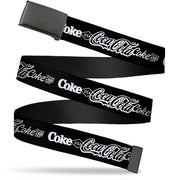 Web Belt Clamp Buckle - COCA-COLA COKE Typography IT'S THE REAL THING Black/White Webbing Web Belts Coca-Cola