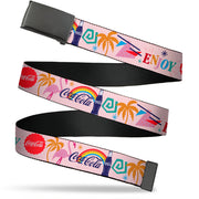 Web Belt Clamp Buckle - Coca-Cola ENJOY Vibrant Icons Collage Pinks/Multi Color Webbing Web Belts Coca-Cola