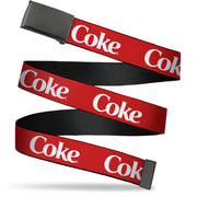 Web Belt Clamp Buckle - Coca-Cola COKE Text Logo Red/White Webbing Web Belts Coca-Cola