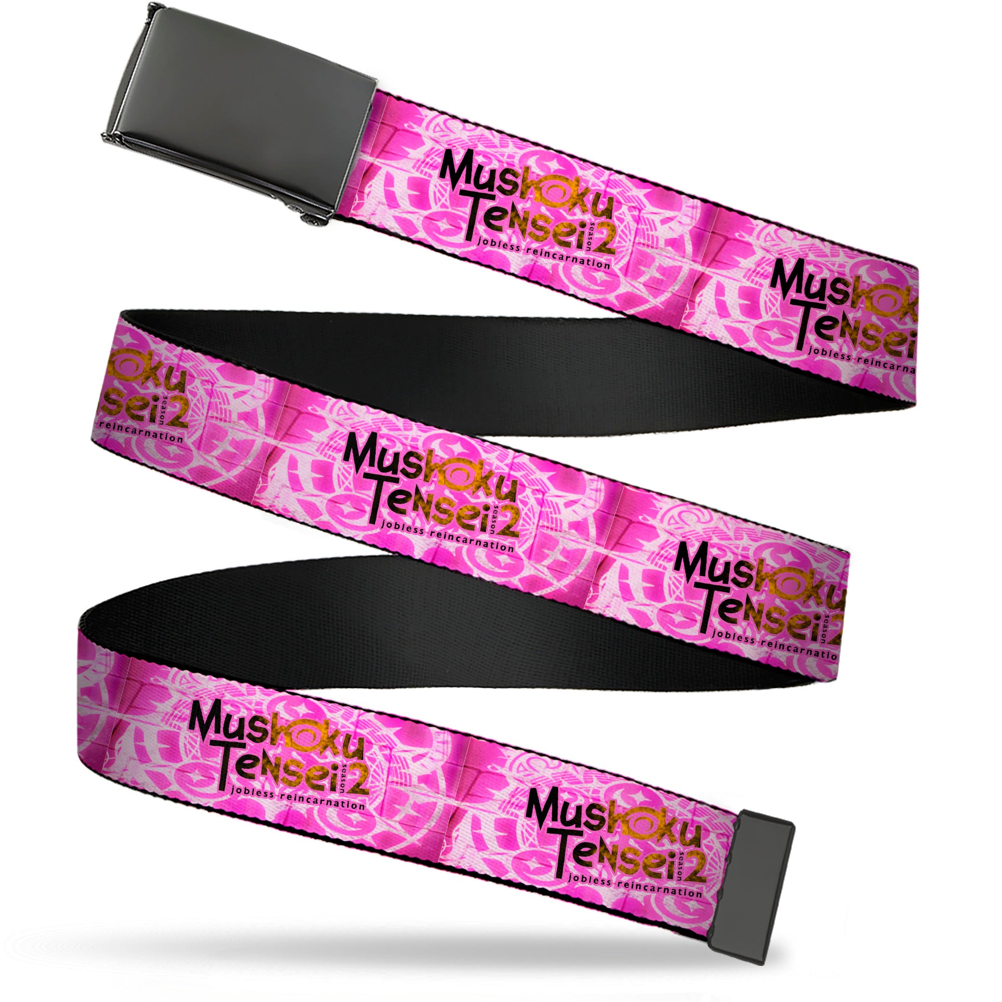 Web Belt Blank Black Buckle - MUSHOKU TENSEI Title Logo Pinks Webbing Web Belts Mushoku Tensei Jobless Reincarnation
