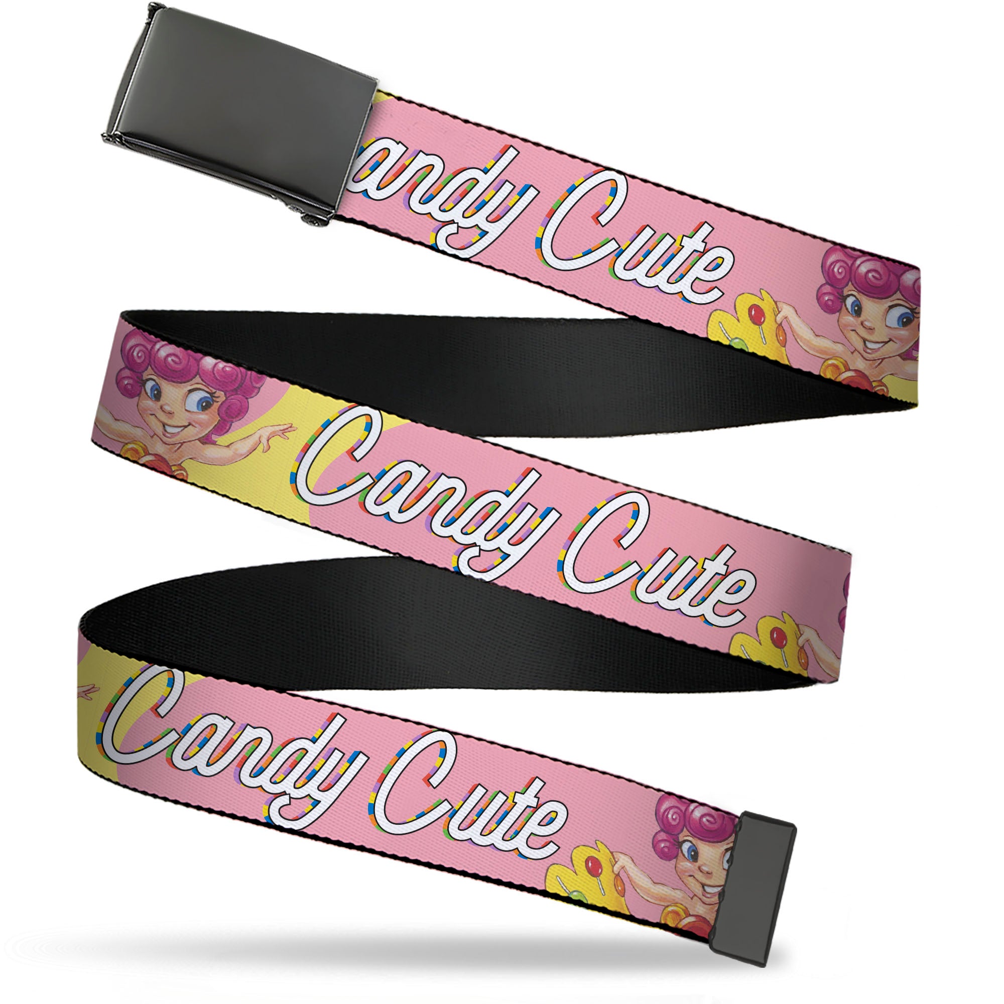 Web Belt Blank Black Buckle - Candy Land CANDY CUTE Princess Lolly Pose Pink Webbing Web Belts Candy Land