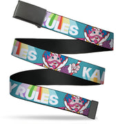 Web Belt Blank Black Buckle - Candy Land KANDY RULES King Kandy Pose Teal/Multi Color Webbing Web Belts Candy Land