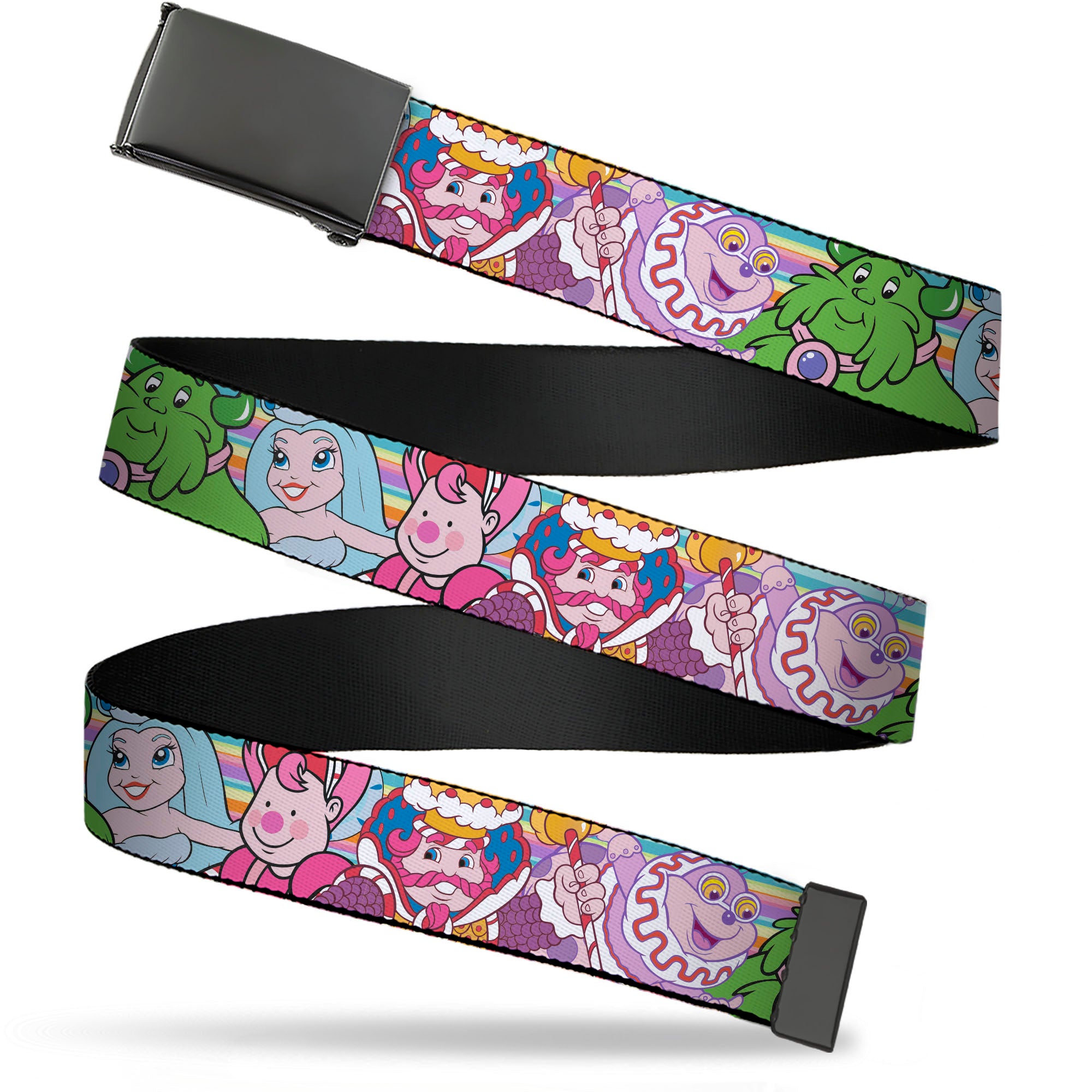 Web Belt Blank Black Buckle - Candy Land Character Lineup Stripe Multi Color Webbing Web Belts Candy Land