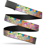 Web Belt Blank Black Buckle - Candy Land TAKE ME TO THE CANDY Character Collage Multi Color Webbing Web Belts Candy Land