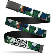 Web Belt Blank Black Buckle - COWBOY BEBOP Crew Group Pose and Title Logo White/Black/Greens Webbing Web Belts Cowboy Bebop