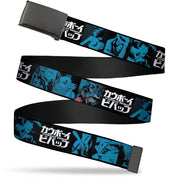 Web Belt Blank Black Buckle - COWBOY BEBOP Title Logo and Character Blocks Black/Blues Webbing Web Belts Cowboy Bebop
