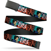 Web Belt Blank Black Buckle - COWBOY BEBOP Spike and Faye Brick Pose and Title Logo Blues/Reds Webbing Web Belts Cowboy Bebop