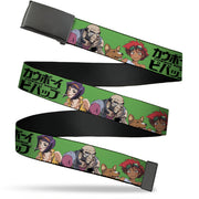 Web Belt Blank Black Buckle - COWBOY BEBOP Crew Group Pose and Title Logo Green/Black Webbing Web Belts Cowboy Bebop