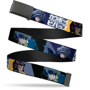 Web Belt Blank Black Buckle - COWBOY BEBOP Spike Vicious and Faye Pose and Title Logo Blues/Yellow Webbing Web Belts Cowboy Bebop