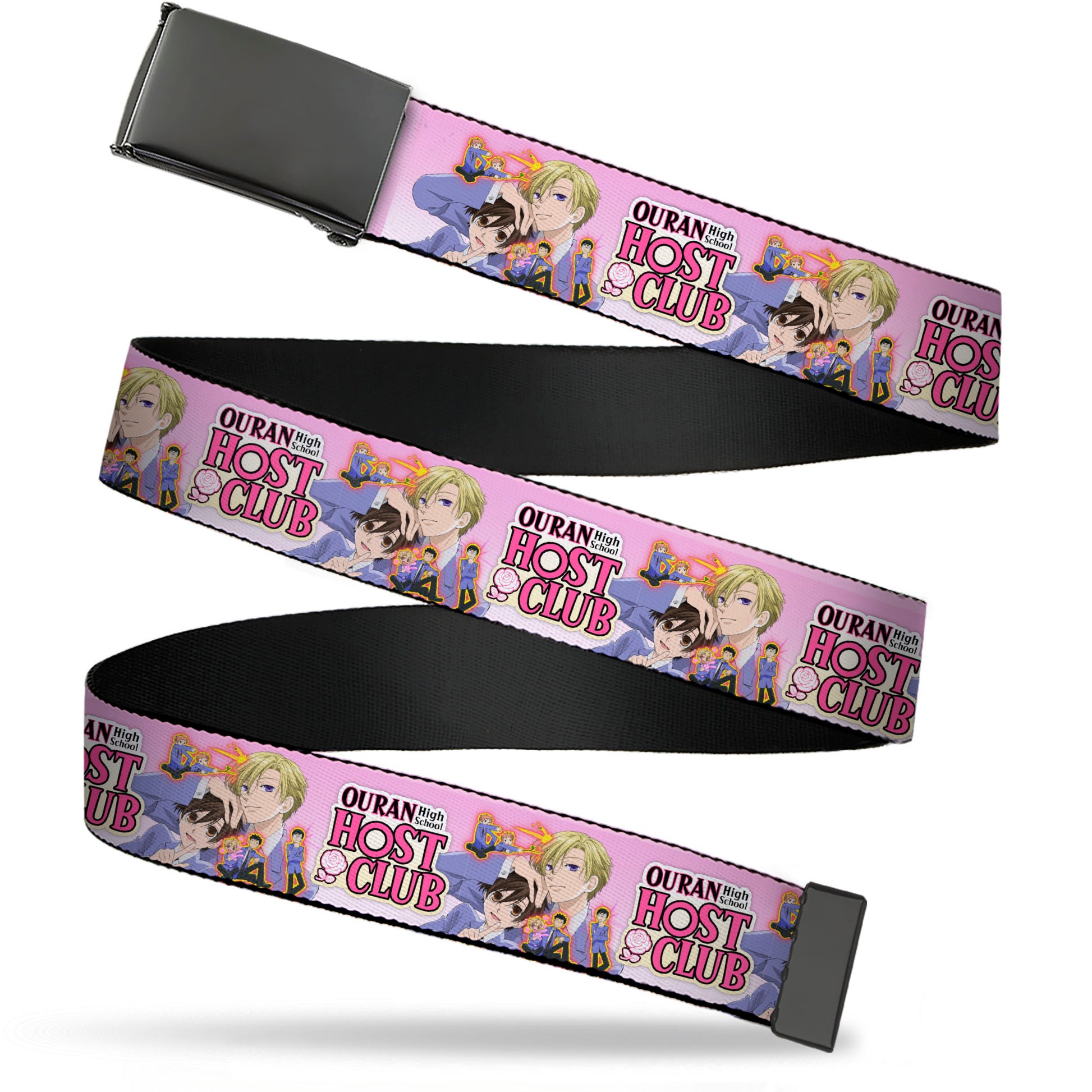 Web Belt Blank Black Buckle - OURAN HIGH SCHOOL Character Group Pose and Title Logo Pinks Webbing Web Belts Ouran High School Host Club