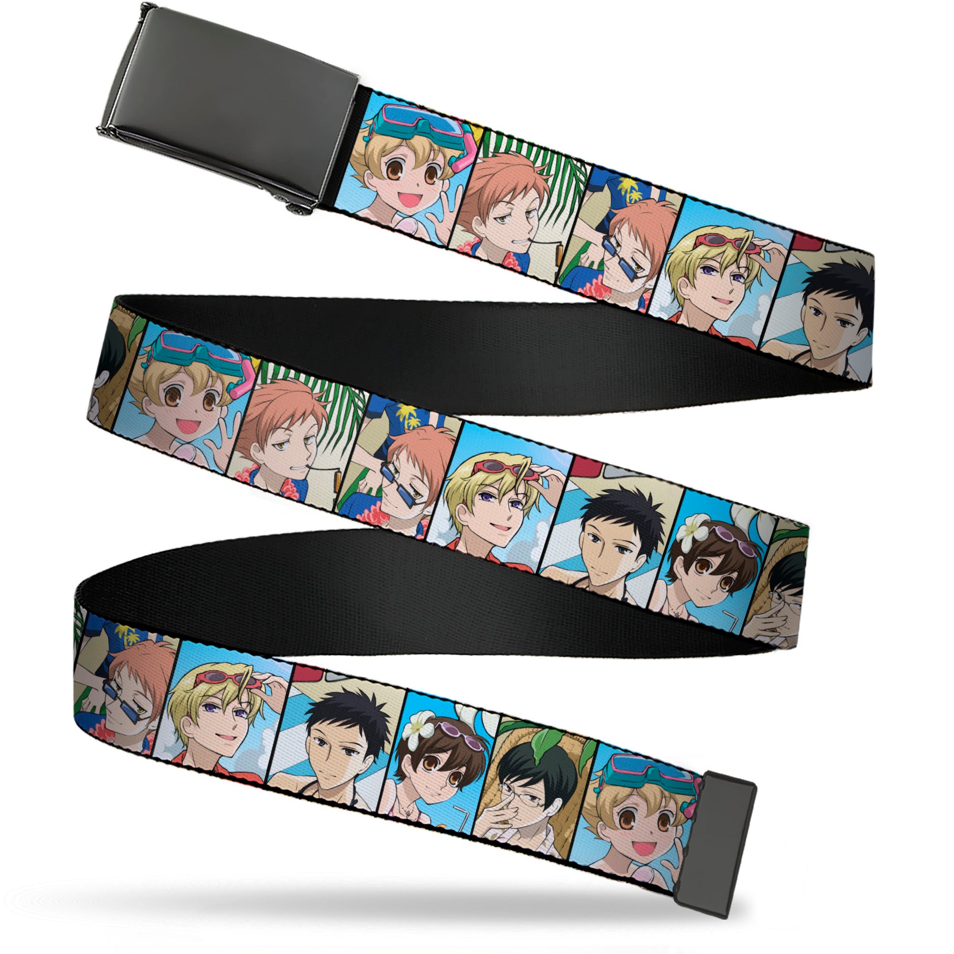 Web Belt Blank Black Buckle - Ouran High School Host Club Seven Character Beach Day Pose Blocks Webbing Web Belts Ouran High School Host Club