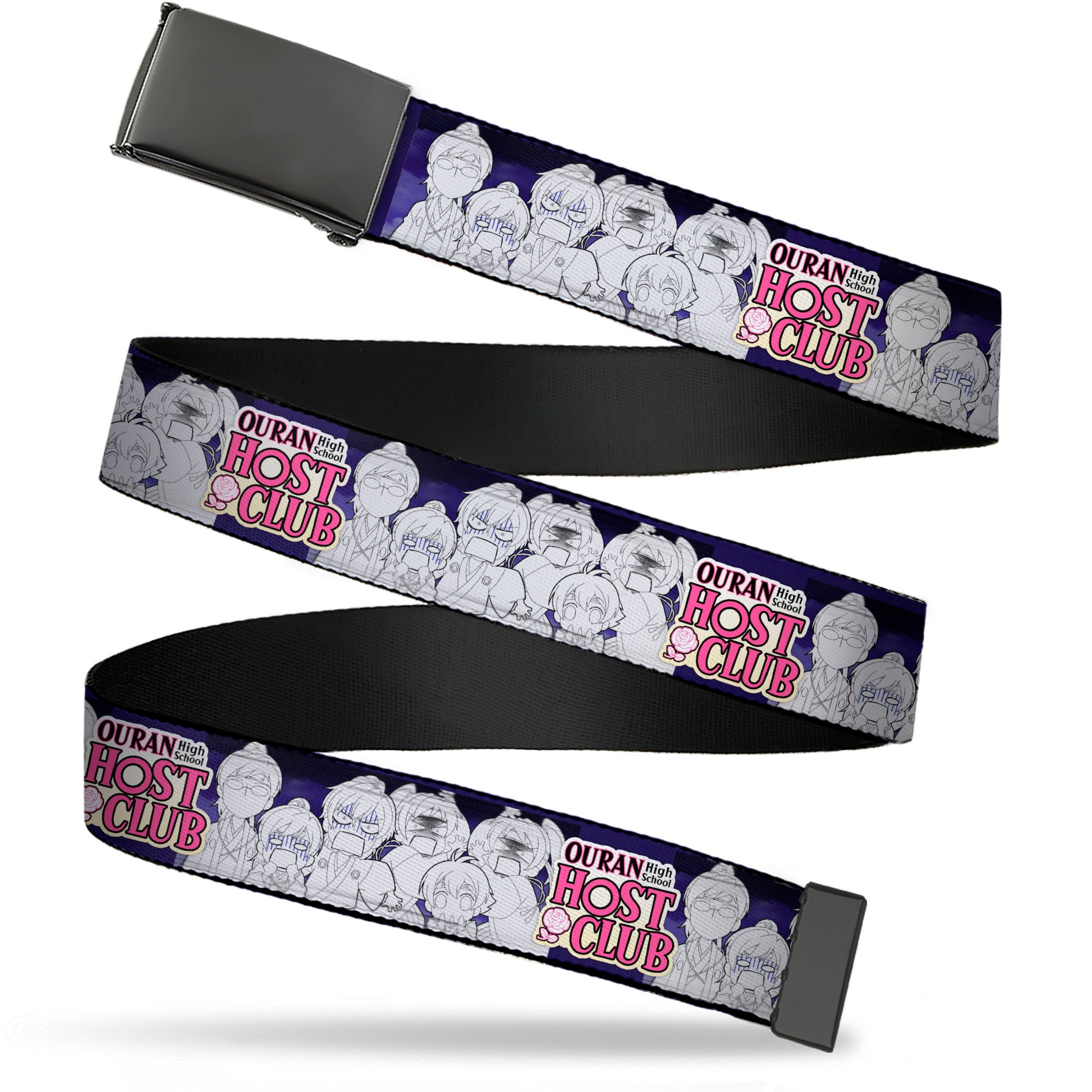 Web Belt Blank Black Buckle - OURAN HIGH SCHOOL HOST CLUB Character Doodle and Title Logo Violet Webbing Web Belts Ouran High School Host Club