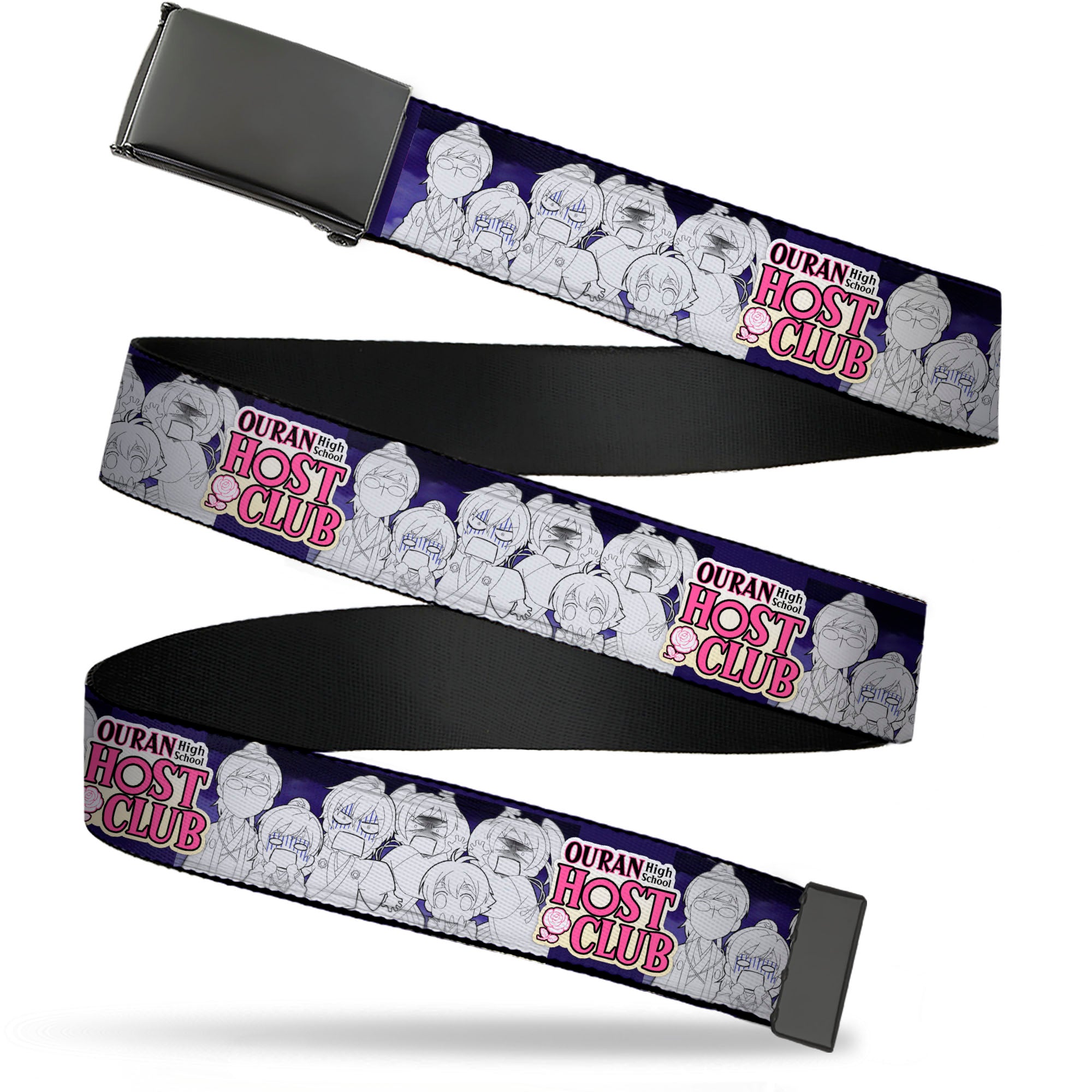 Web Belt Blank Black Buckle - OURAN HIGH SCHOOL HOST CLUB Character Doodle and Title Logo Violet Webbing Web Belts Ouran High School Host Club