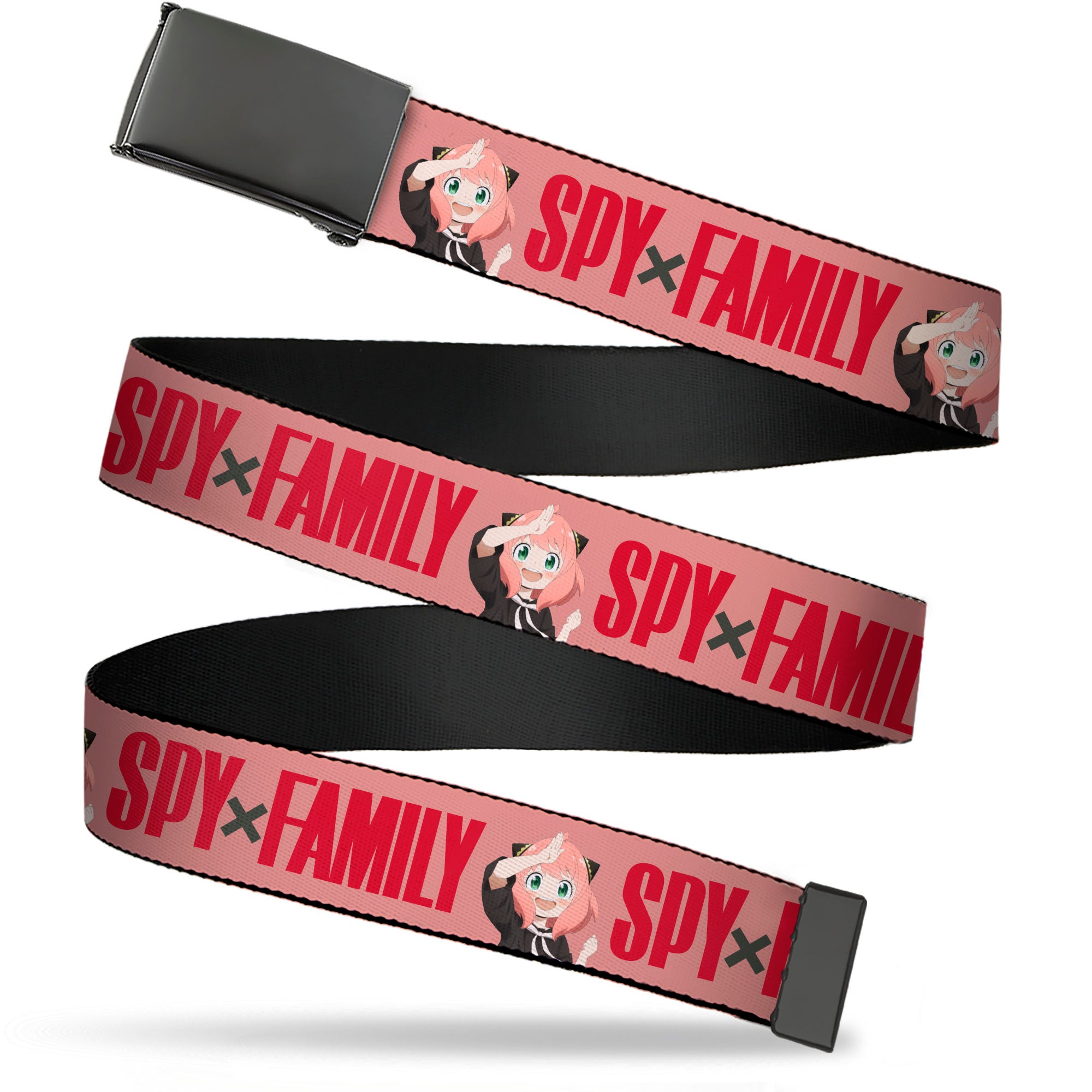 Web Belt Blank Black Buckle - SPY x FAMILY Anya Forger Pose and Title Logo Pink Webbing Web Belts Spy x Family