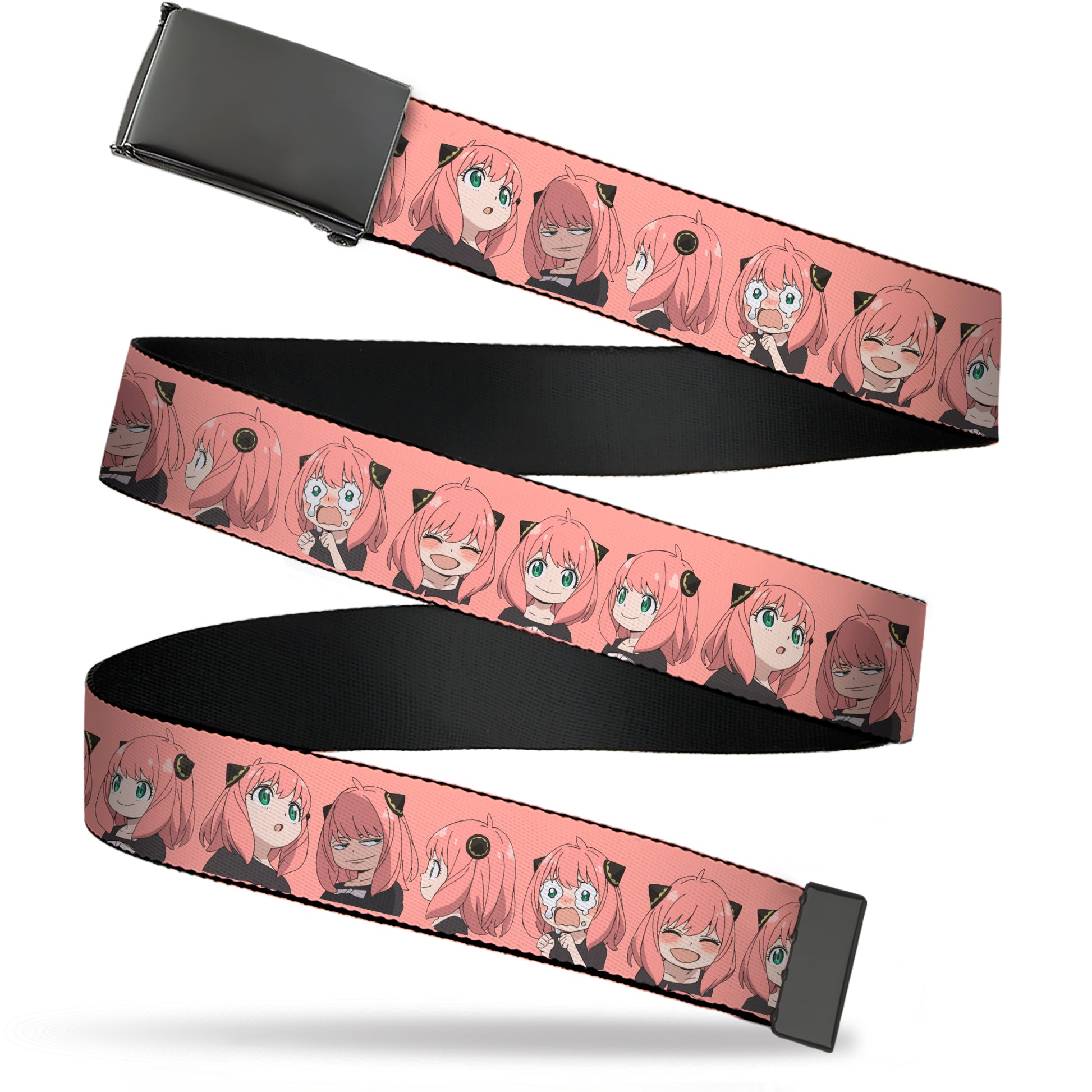 Web Belt Blank Black Buckle - SPY x FAMILY Anya Forger Expressions Pink Webbing Web Belts Spy x Family