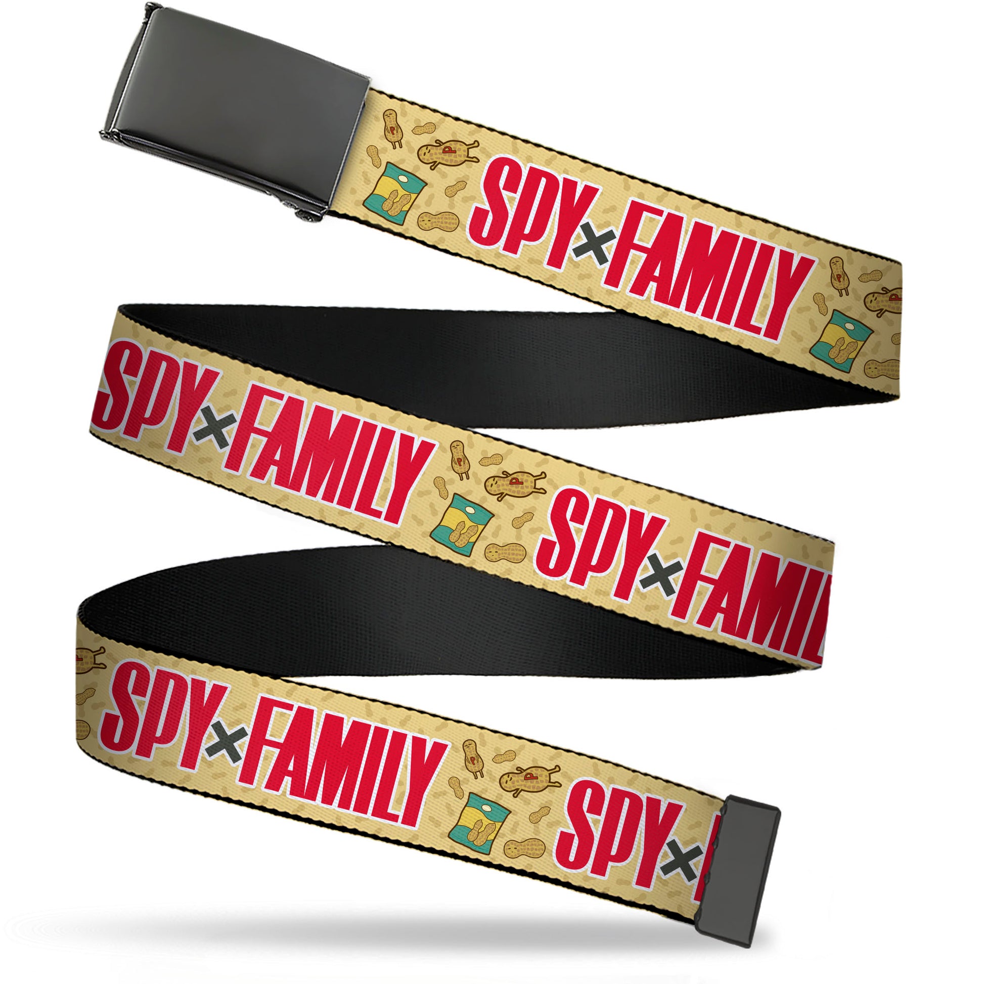 Web Belt Blank Black Buckle - SPY x FAMILY Anya's Peanuts and Title Logo Yellows Webbing Web Belts Spy x Family