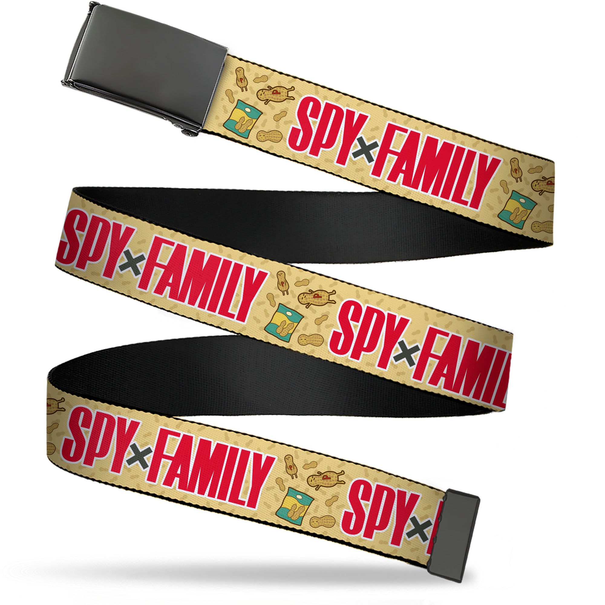 Web Belt Blank Black Buckle - SPY x FAMILY Anya's Peanuts and Title Logo Yellows Webbing Web Belts Spy x Family