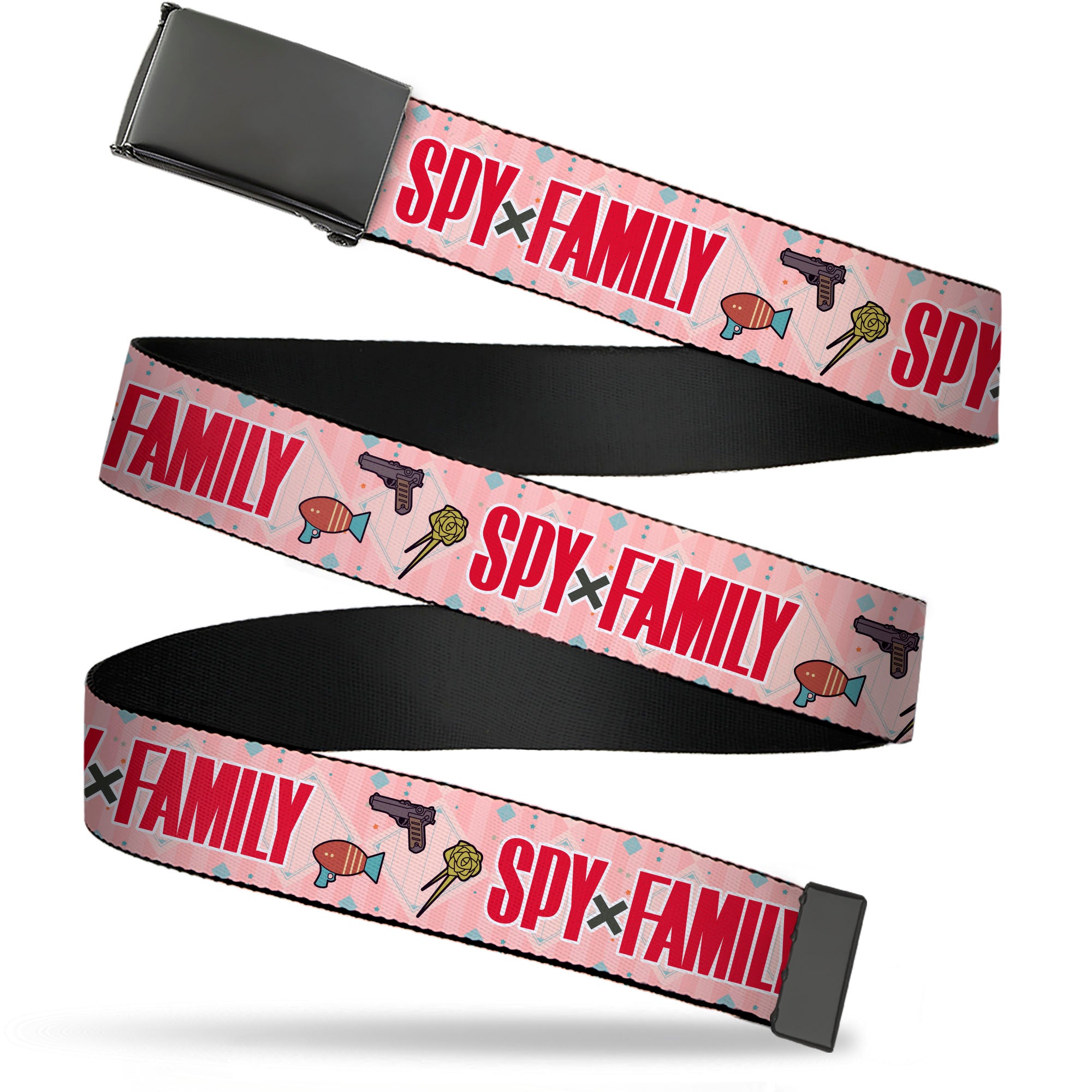 Web Belt Blank Black Buckle - SPY x FAMILY Icons and Title Logo Pinks/Blues Webbing Web Belts Spy x Family