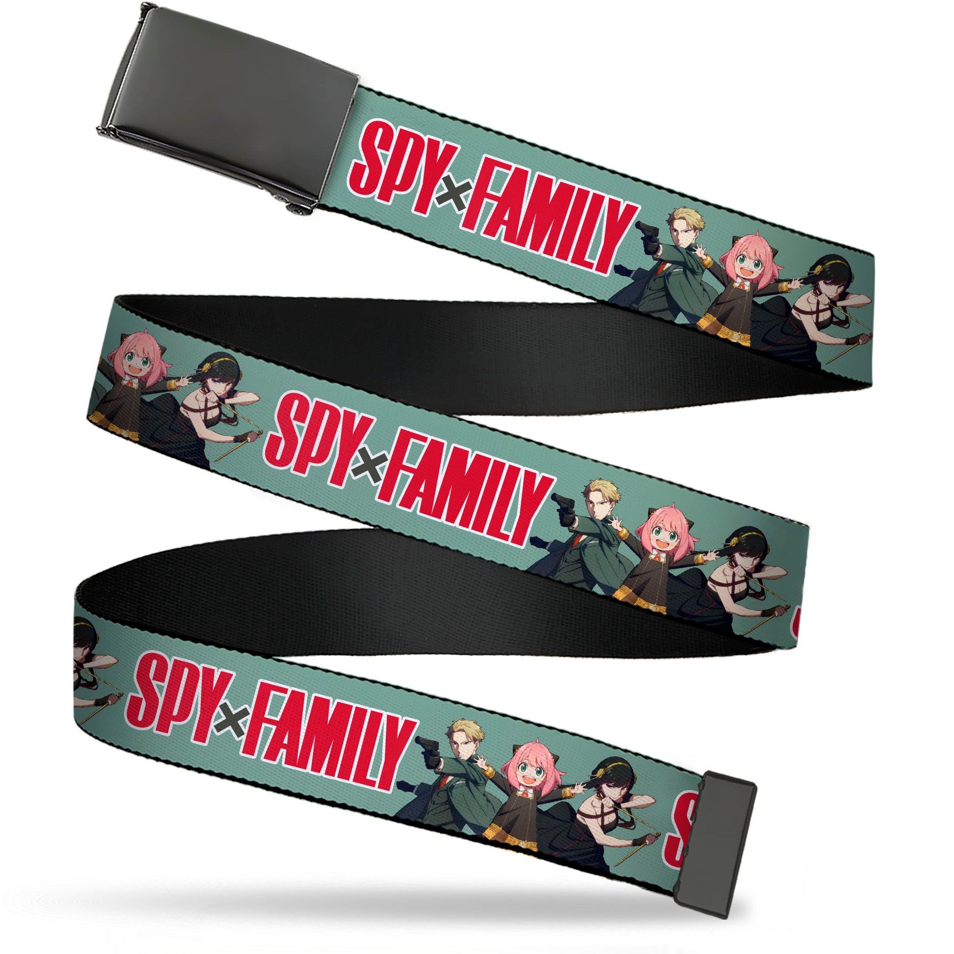 Web Belt Blank Black Buckle - SPY x FAMILY Forger Family Group Action Pose and Title Logo Sage Webbing Web Belts Spy x Family