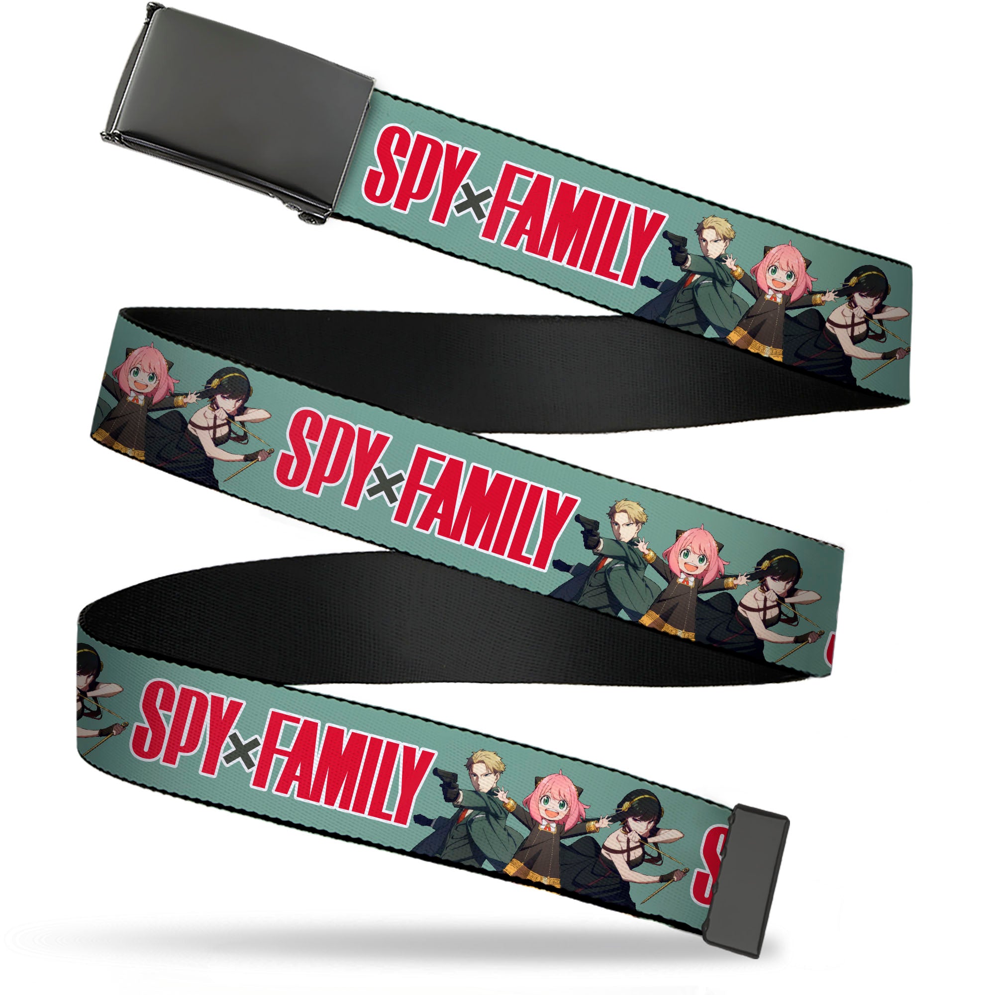 Web Belt Blank Black Buckle - SPY x FAMILY Forger Family Group Action Pose and Title Logo Sage Webbing Web Belts Spy x Family