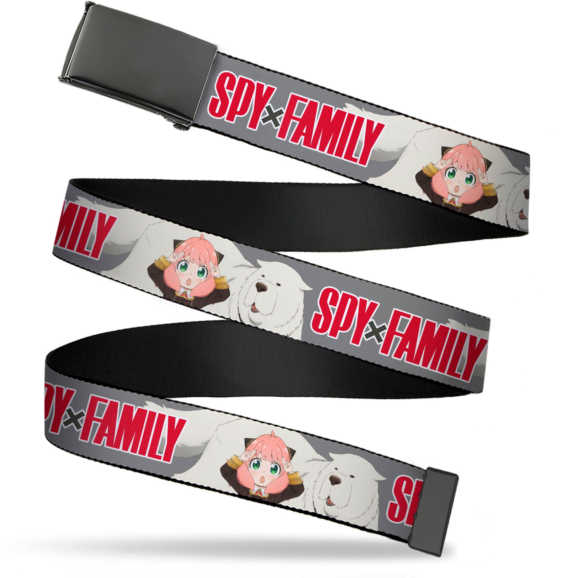 Web Belt Blank Black Buckle - SPY x FAMILY Anya with Bondo Dog Pose and Title Logo Orange Webbing Web Belts Spy x Family