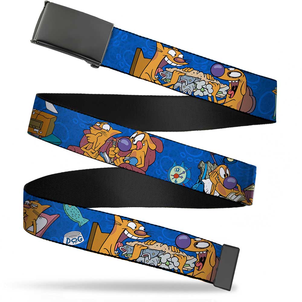 Black Buckle Web Belt - CatDog Hanging Out Poses Blue Webbing Web Belts CatDog