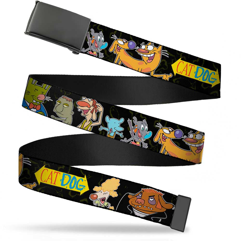 Black Buckle Web Belt - CATDOG Group Pose Black/Multi Color Webbing Web Belts CatDog