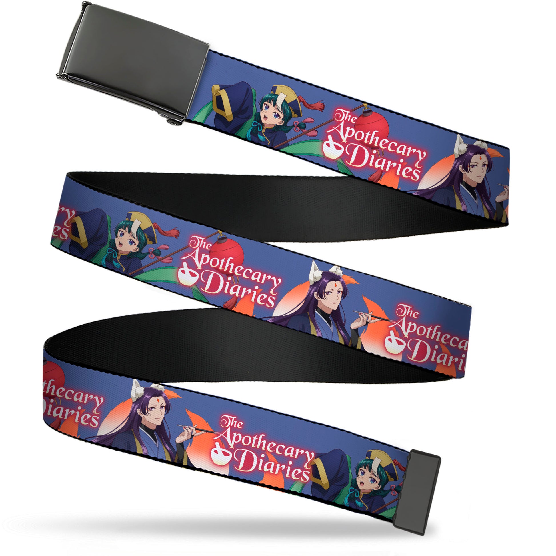 Web Belt Blank Black Buckle - THE APOTHECARY DIARIES Jinshi and Maomao Pose and Title Logo Purple Webbing Web Belts The Apothecary Diaries
