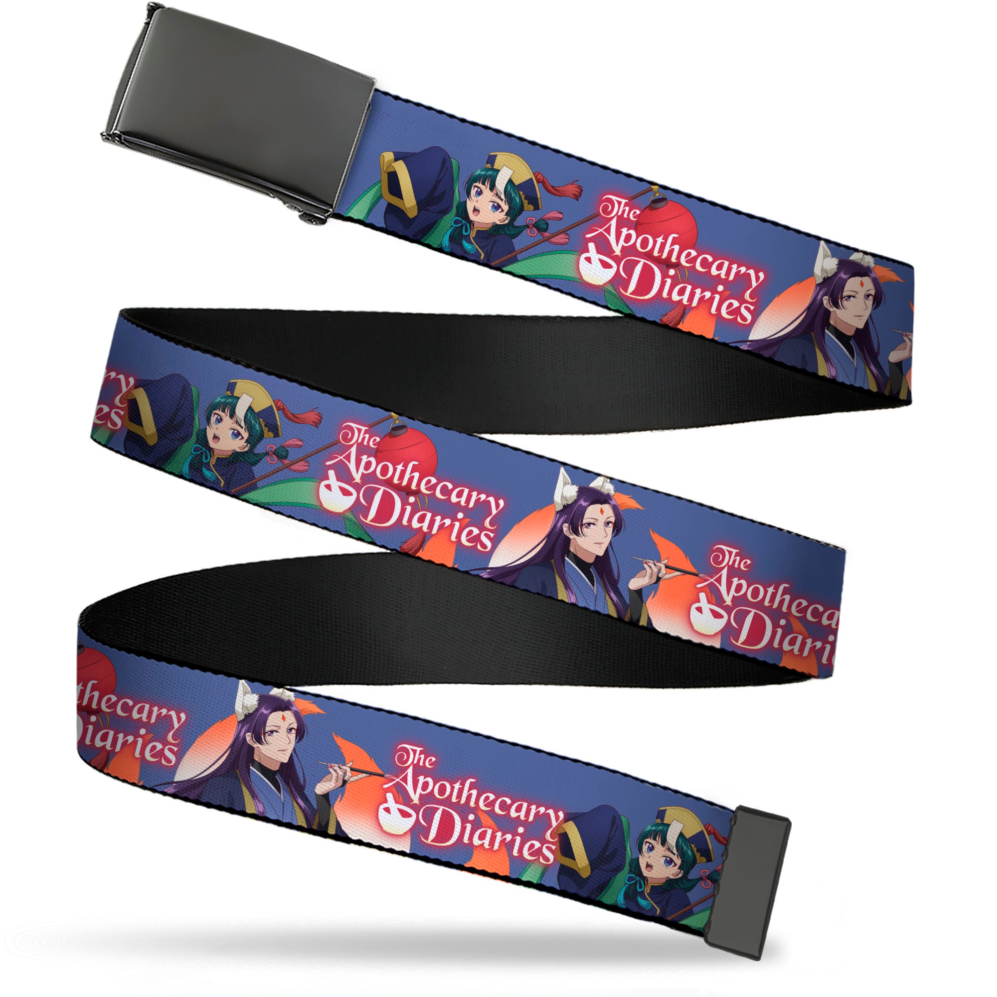 Web Belt Blank Black Buckle - THE APOTHECARY DIARIES Jinshi and Maomao Pose and Title Logo Purple Webbing Web Belts The Apothecary Diaries