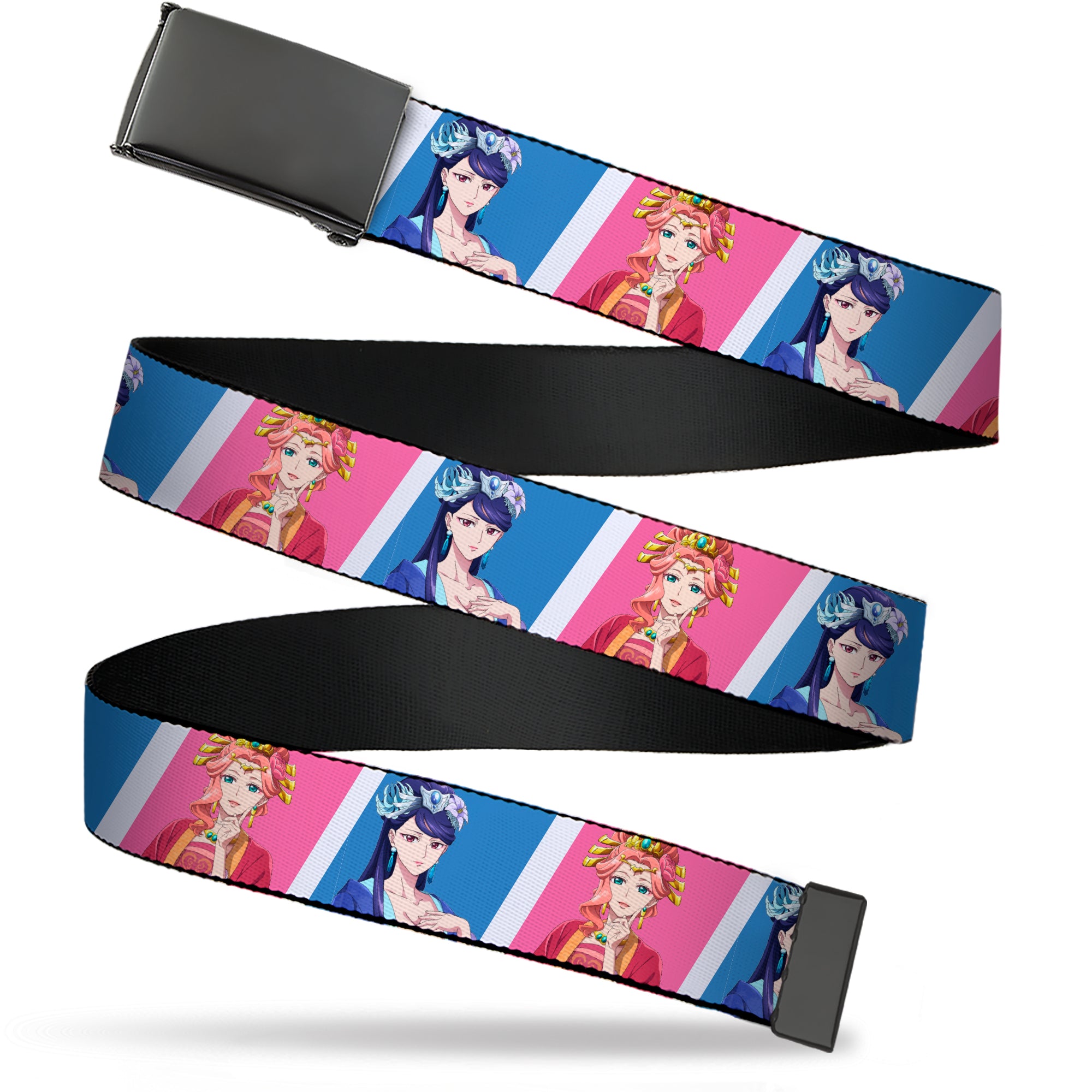 Web Belt Blank Black Buckle - The Apothecary Diaries Gyokuyo and Lihua Pose Blocks White/Pink/Blue Webbing Web Belts The Apothecary Diaries