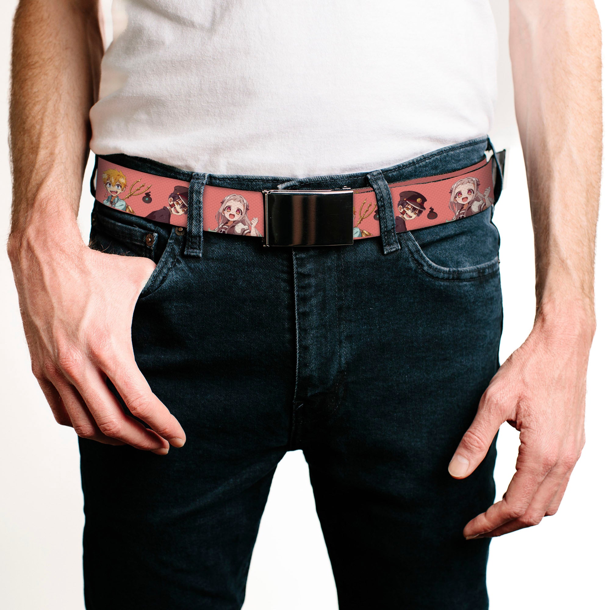 Web Belt Blank Black Buckle - After-School Hanako-Kun Four Character Poses Pink Webbing Web Belts After-School Hanako-Kun