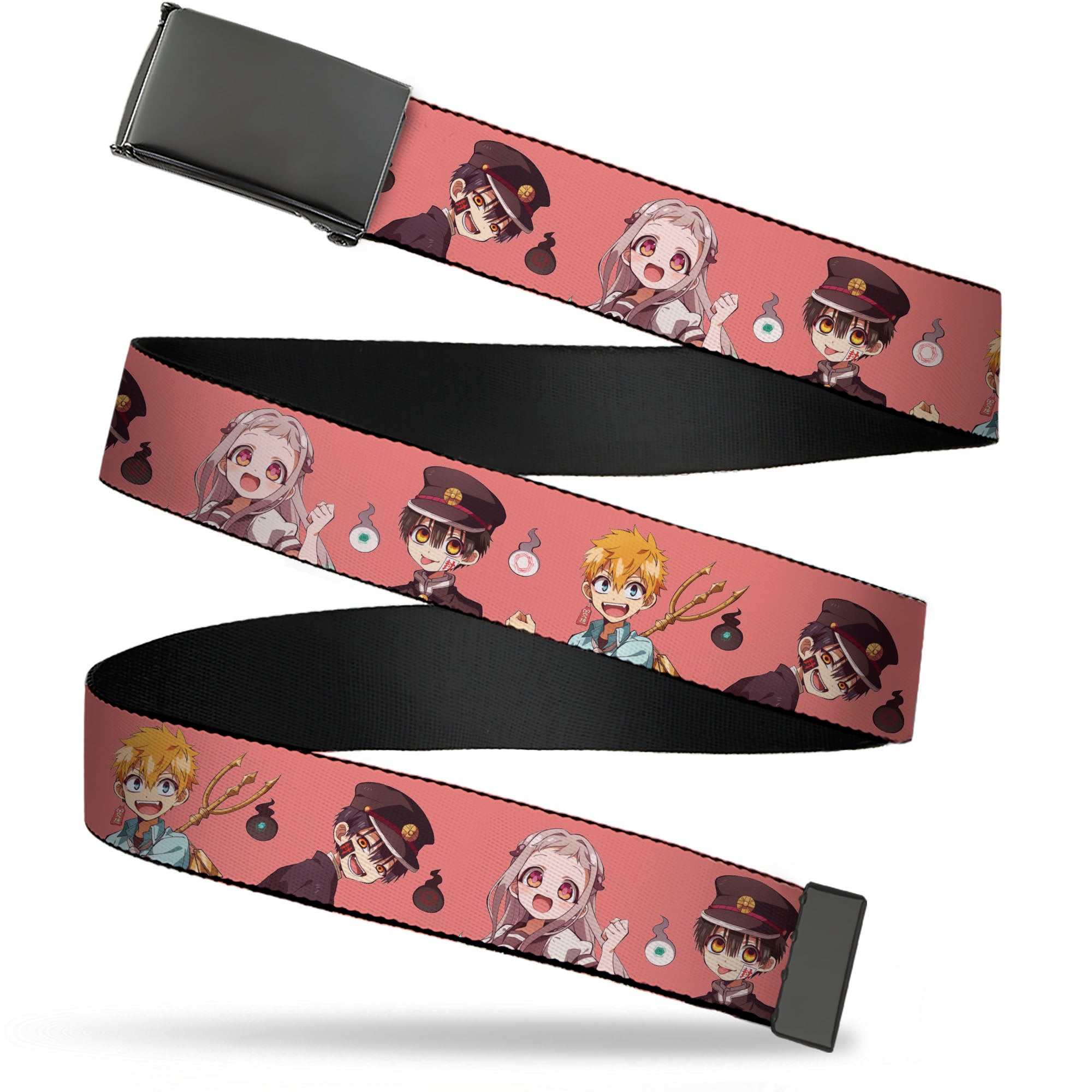 Web Belt Blank Black Buckle - After-School Hanako-Kun Four Character Poses Pink Webbing Web Belts After-School Hanako-Kun