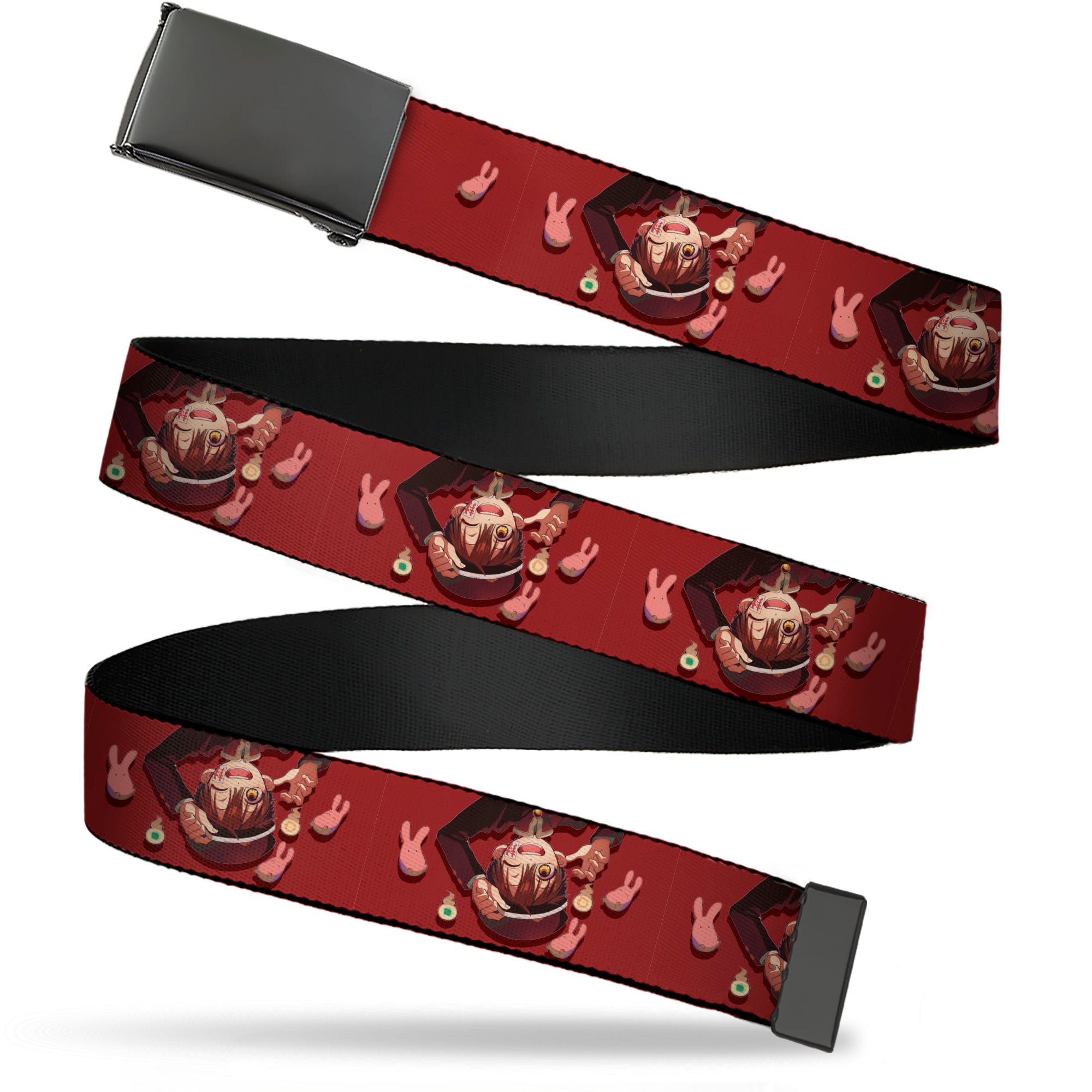 Web Belt Blank Black Buckle - After-School Hanako-Kun Hanako Pose with Mokke and Title Logo Red Webbing Web Belts After-School Hanako-Kun