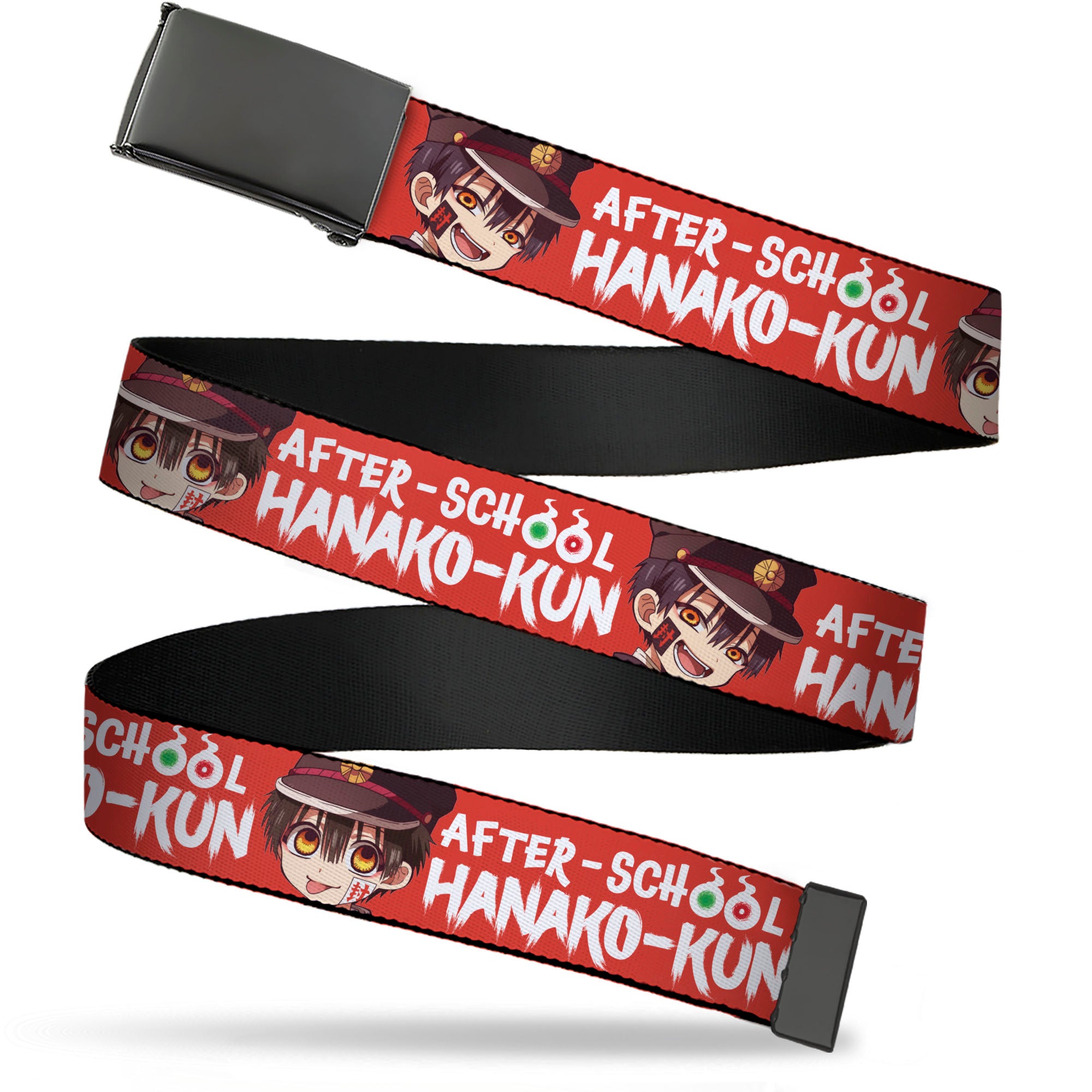 Web Belt Blank Black Buckle - AFTER-SCHOOL HANAKO-KUN Twin Brothers Pose and Title Logo Red/White Webbing Web Belts After-School Hanako-Kun