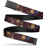 Web Belt Blank Black Buckle - Dungeons & Dragons Dice and Icons Collage Black/Browns Webbing Web Belts Dungeons & Dragons