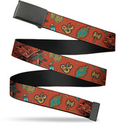 Web Belt Blank Black Buckle - Dungeons & Dragons Dragon Slayer and Icons Collage Reds/Greens Webbing Web Belts Dungeons & Dragons