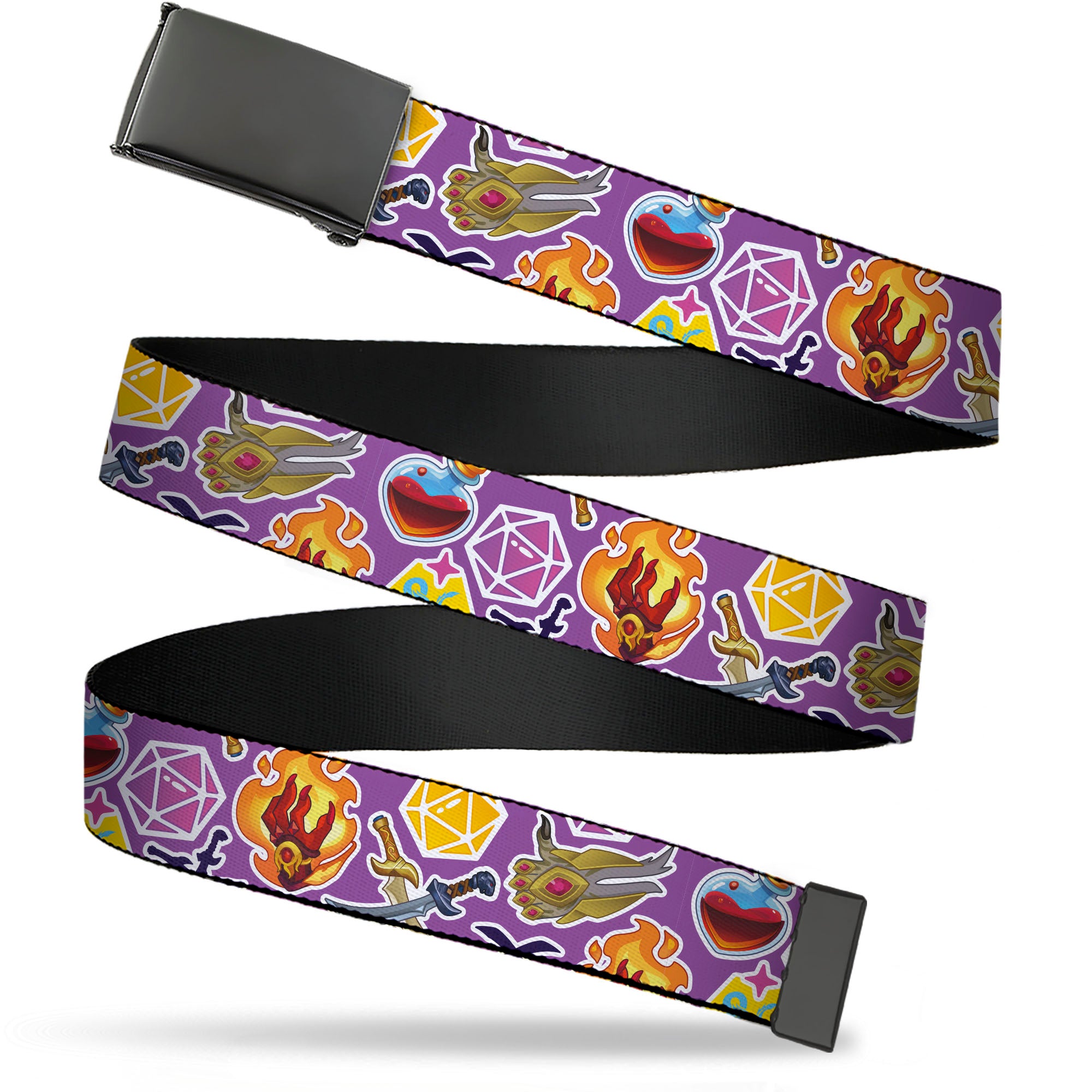 Web Belt Blank Black Buckle - Dungeons & Dragons Icons Scattered Purple Webbing Web Belts Dungeons & Dragons