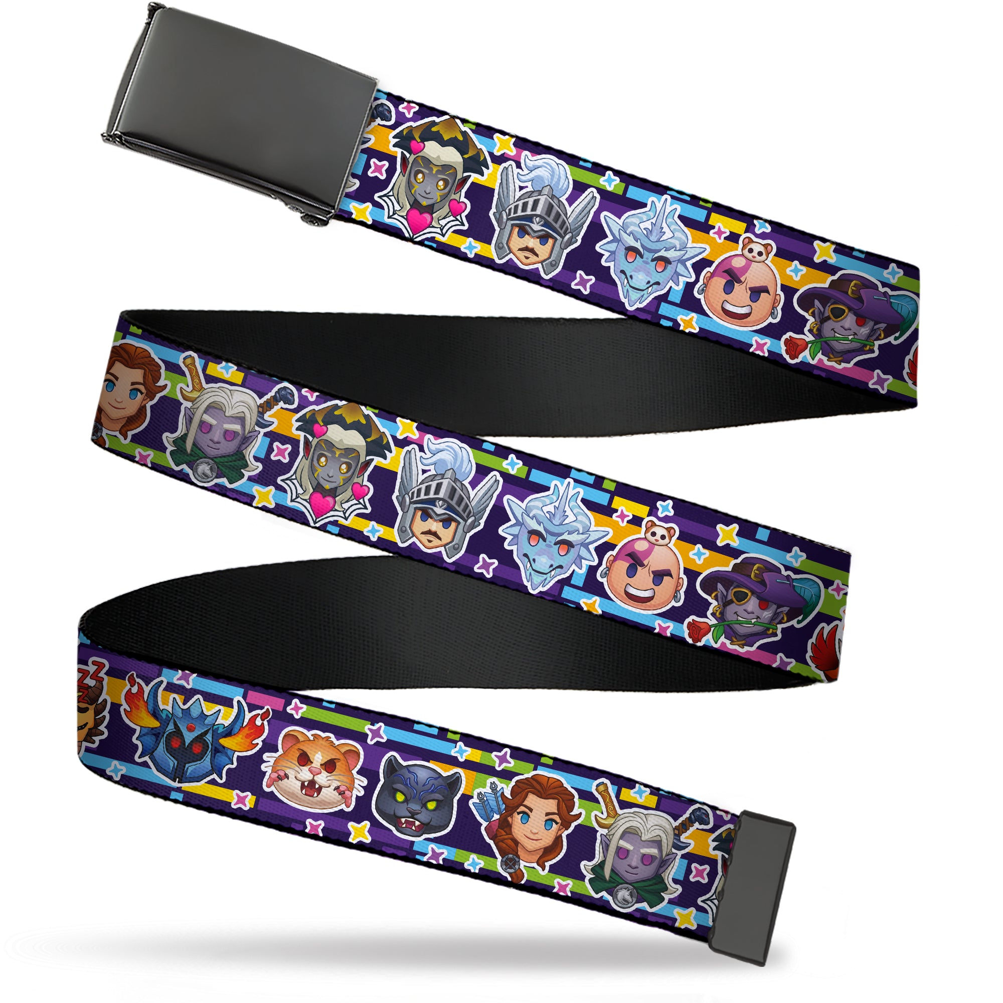 Web Belt Blank Black Buckle - Dungeons & Dragons Twelve Monster Emoji Faces Multi Color Webbing Web Belts Dungeons & Dragons