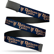 Web Belt Blank Black Buckle - BALDUR'S GATE III Text Blue/Tan Webbing Web Belts Baldur's Gate III