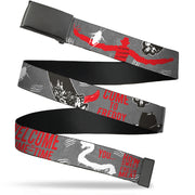 Web Belt Blank Black Buckle - A Nightmare on Elm Street Freddy Icons and Quote Collage Gray/Black/Red Webbing Web Belts A Nightmare on Elm Street